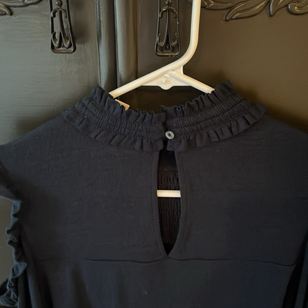 LOFT Midnight Blue Blouse with Ruffle Detail - Picture 5 of 8